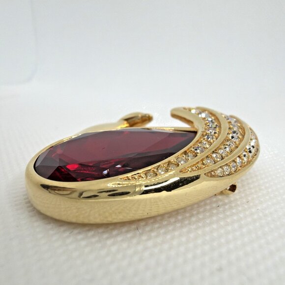 Swarovski Retired Peacock Brooch Vintage Gold Tone Red Crystal Swan Signed Rare - Picture 4 of 10